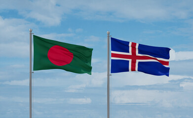 Iceland and Bangladesh flags, country relationship concept