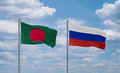 Russia and Bangladesh flags, country relationship concept