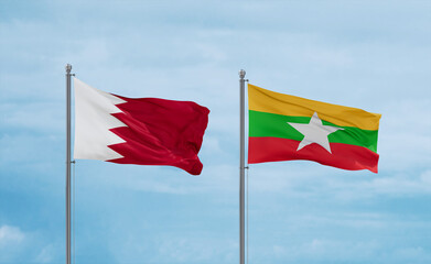 Myanmar Faso and Bahrain flags, country relationship concept