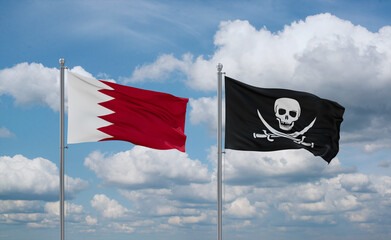 Pirate and Bahrain flags, country relationship concept
