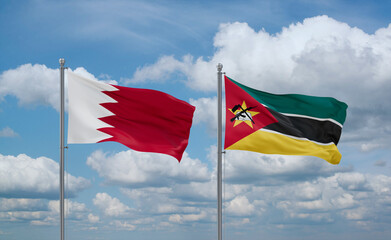 Mozambique and Bahrain flags, country relationship concept
