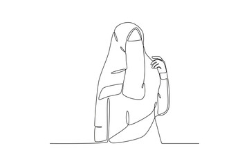 A girl wearing Muslim clothes. Niqab one-line drawing