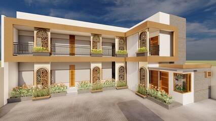 The most luxurious shophouse with a modern design. 3d rendering