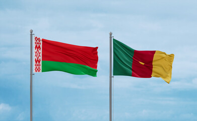 Cameroon and Belarus flags, country relationship concept