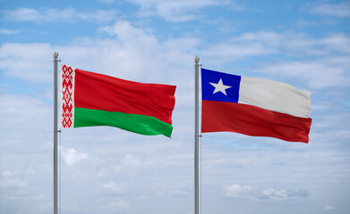 Chile and Belarus flags, country relationship concept