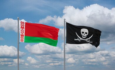 Pirate and Belarus flags, country relationship concept