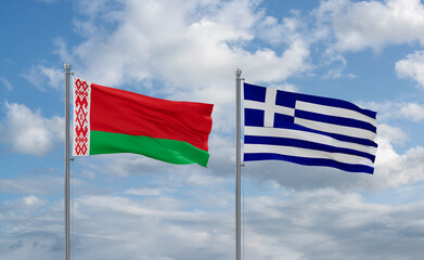 Greece and Belarus flags, country relationship concept