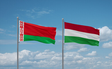 Hungary and Belarus flags, country relationship concept