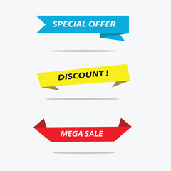 Set of banner ribbon sale for promotion, advertising vector. with blue, yellow, red simple modern concept illustration.