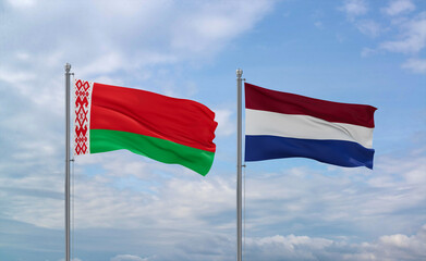 Fototapeta na wymiar Netherlands and Belarus flags, country relationship concept