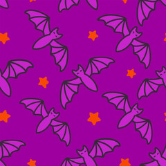 Purple template with bats in naive style and stars