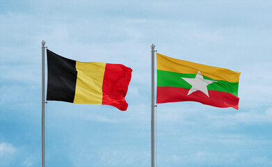 Myanmar Faso and Belgium flags, country relationship concept
