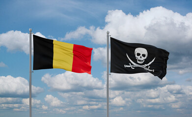 Pirate and Belgium flags, country relationship concept