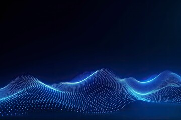 Dynamic blue particle wave. Abstract sound visualization. Digital structure of the wave flow of luminous particles.