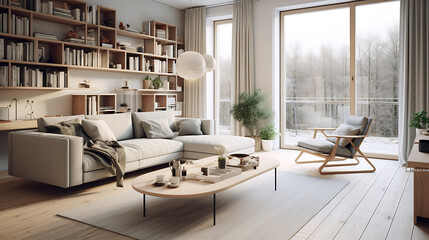 Scandinavian home interior design of modern living room