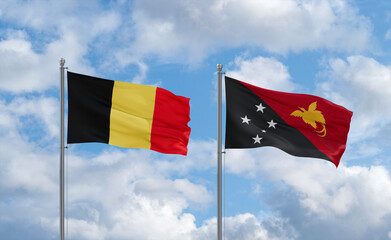 Papua New Guinea and Belgium flags, country relationship concept
