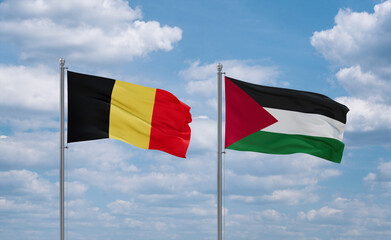 Palestine and Belgium flags, country relationship concept