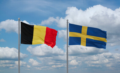 Sweden and Belgium flags, country relationship concept