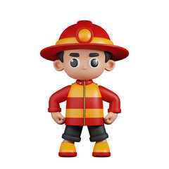 3d Character Firefighter Hero Stance Pose. 3d render isolated on transparent backdrop.