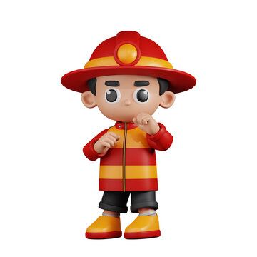3d Character Firefighter Ready To Fight Pose. 3d render isolated on transparent backdrop.