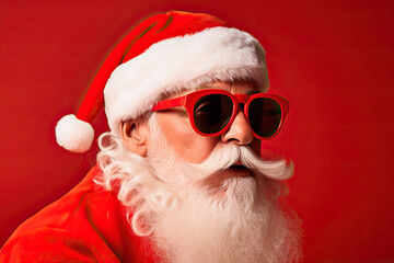 A santa clause wearing sunglasses and a santa hat created with Generative AI technology