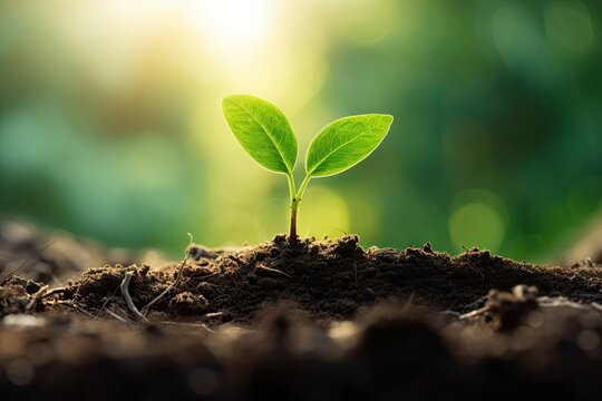 Tree in forest. Nurturing nature. Art of planting and growth. Seed to sprout. Journey of green life. Sustainable beginnings. Cultivating life in soil