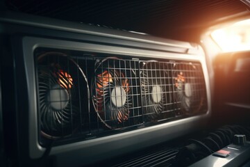 Close-up of Car Grille with Fans - obrazy, fototapety, plakaty