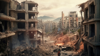 A city that has been reduced to ruins as a result of a devastating earthquake