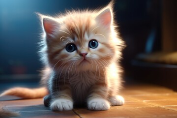 Obraz premium Small Kitten Sitting on Tile Floor