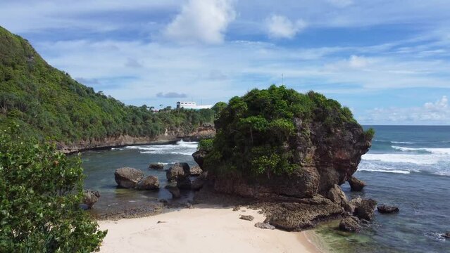 Aerial View of Watu Leter Beach in South Malang, East Java, Indonesia