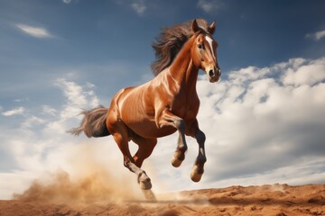 Obraz na płótnie Canvas Brown Horse Running on Sunny Day