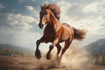 Brown Horse Running on Dirt Field