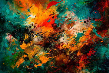 Abstract artwork, background, colorful painting of spots and splashes
