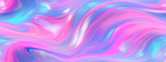 Fototapeta premium Seamless 80s holographic pink and blue frosted molten plastic plexiglass waves background texture. Trendy iridescent abstract neon webpunk or vaporwave aesthetic surreal wavy pattern