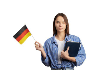 student with german flag isolated, language learning, immigration, foreign education, work abroad