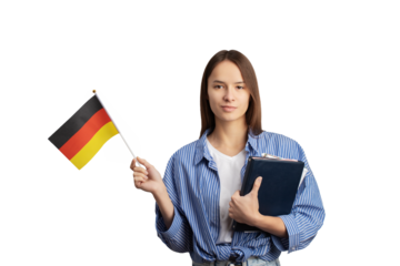 student with german flag isolated, language learning, immigration, foreign education, work abroad