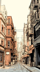 Fototapeta premium Hand drawn cartoon old city street illustration 