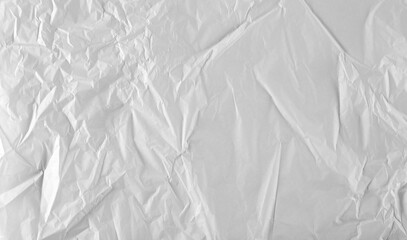 Blank crumpled white thin packing paper background and texture, top view
