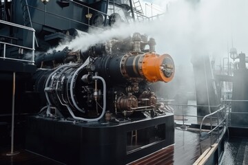 Steam Engine on Wooden Platform