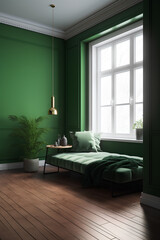 Fototapeta premium Bedroom interior in green colors in modern house.