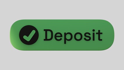 Checkmark with a text over a green shape. Rendered illustration of the black checkmark with text on a blank green shape. Deposit sign mock-up.