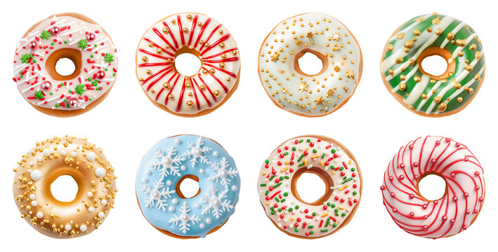 New Year donuts isolated on transparent background. Christmas and New Year holidays.