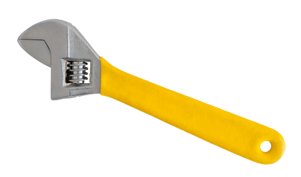 clé à molette manche jaune sur fond transparent