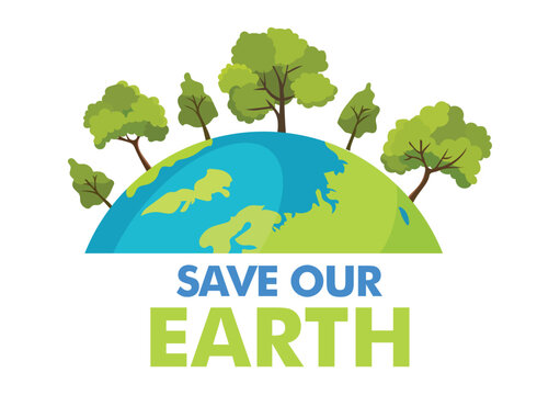 green planet earth with tree. save our eaarth vector illustration