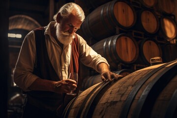 Man Next to Wine Barrel