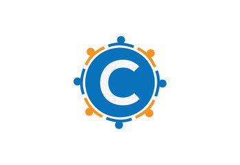 Abstract Initial Letter C Connecting People Logo.