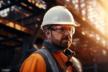 Man in Hard Hat and Safety Glasses