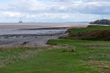 View across  the beach at Kilve towards Hinkley Point and the power station