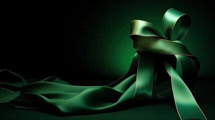 Emerald elegance in satin. Christmas glamorous ribbon design, jewellery, gem, fashion exquisite design art.