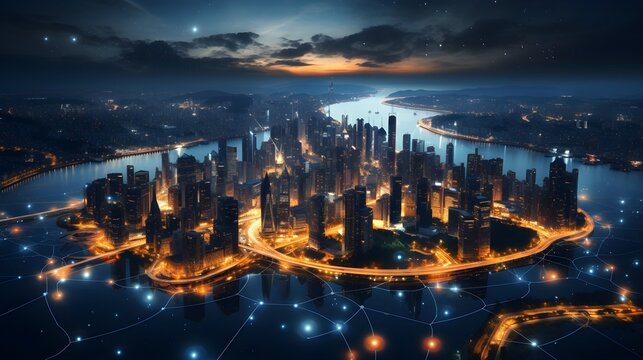 Smart City with network connections concept